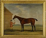 Horse Canvas Paintings - Portrait of Henry Comptons Race Horse Highflyer Held by a Groom
